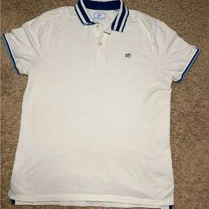 Southern Tide Men's Trim Fit Polo Collared Golf Shirt Size Large White/Blue